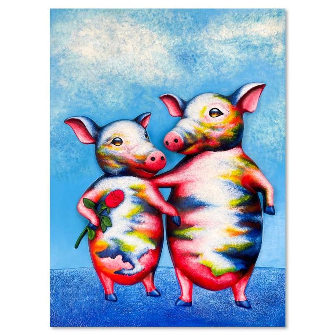 Wang, "Do You Love Me" Hand Painted Limited Edition Bas Relief Sculpture, Numbered 5/9, Hand Signed (1 of 3)