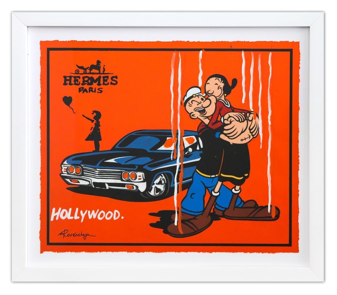 Nastya Rovenskaya- Original Mixed Media on Paper "Classic Love": Artist: Nastya Rovenskaya. Medium: Original Mixed Media on Paper. Title: Classic Love. Size: 23" x 28". Measures approx. 29" x 34" (framed). Signature: Hand Signed by the artist. Certificate of Authen