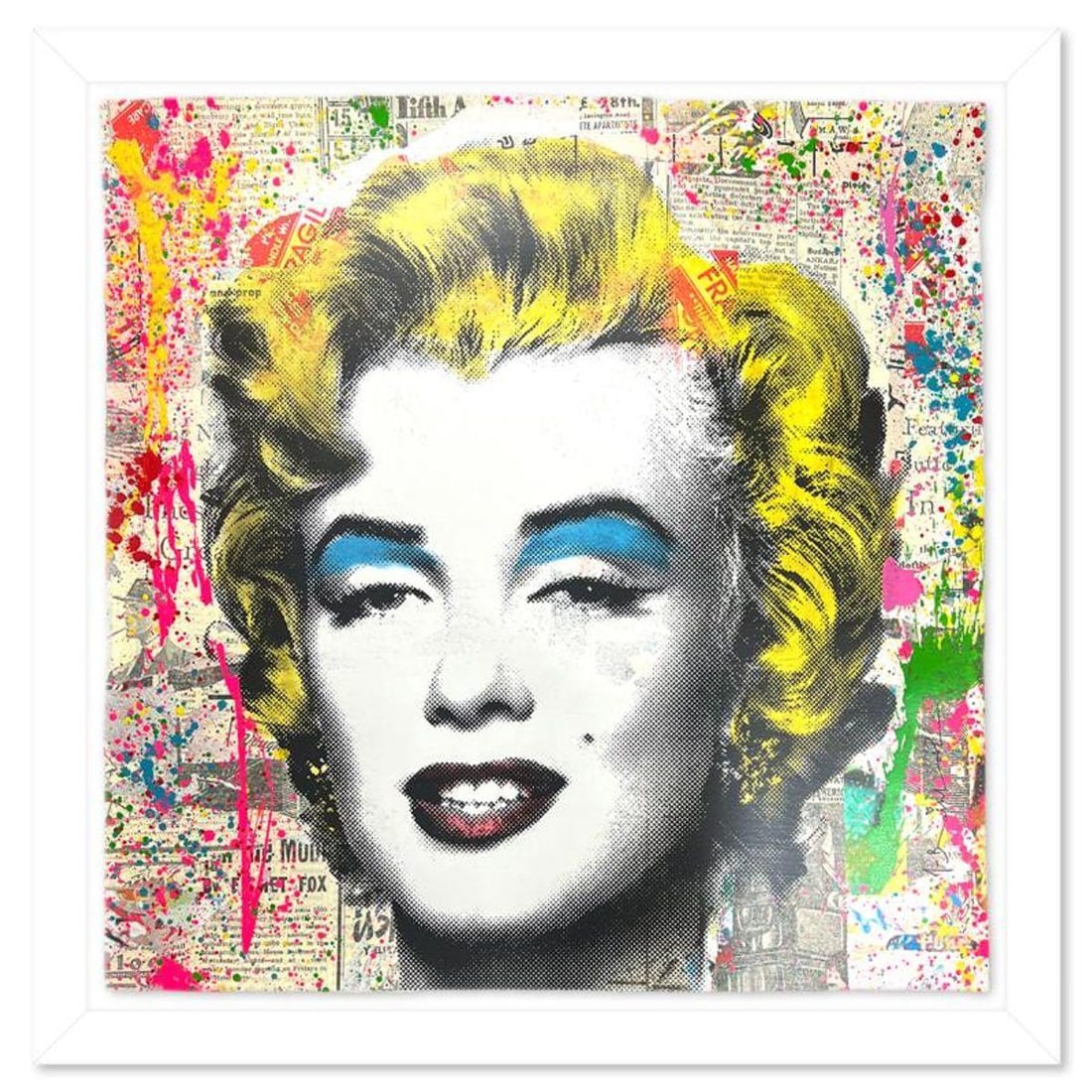Mr. Brainwash, "Marilyn Monroe" Framed Unique (UNIQ) Mixed Media, Hand Signed with Certificate of: Marilyn Monroe is a unique (UNIQ) mixed media on deckle edge paper by Mr. Brainwash, hand signed inverso and bearing the thumbprint of the artist. This piece comes custom framed. Includes Certificate