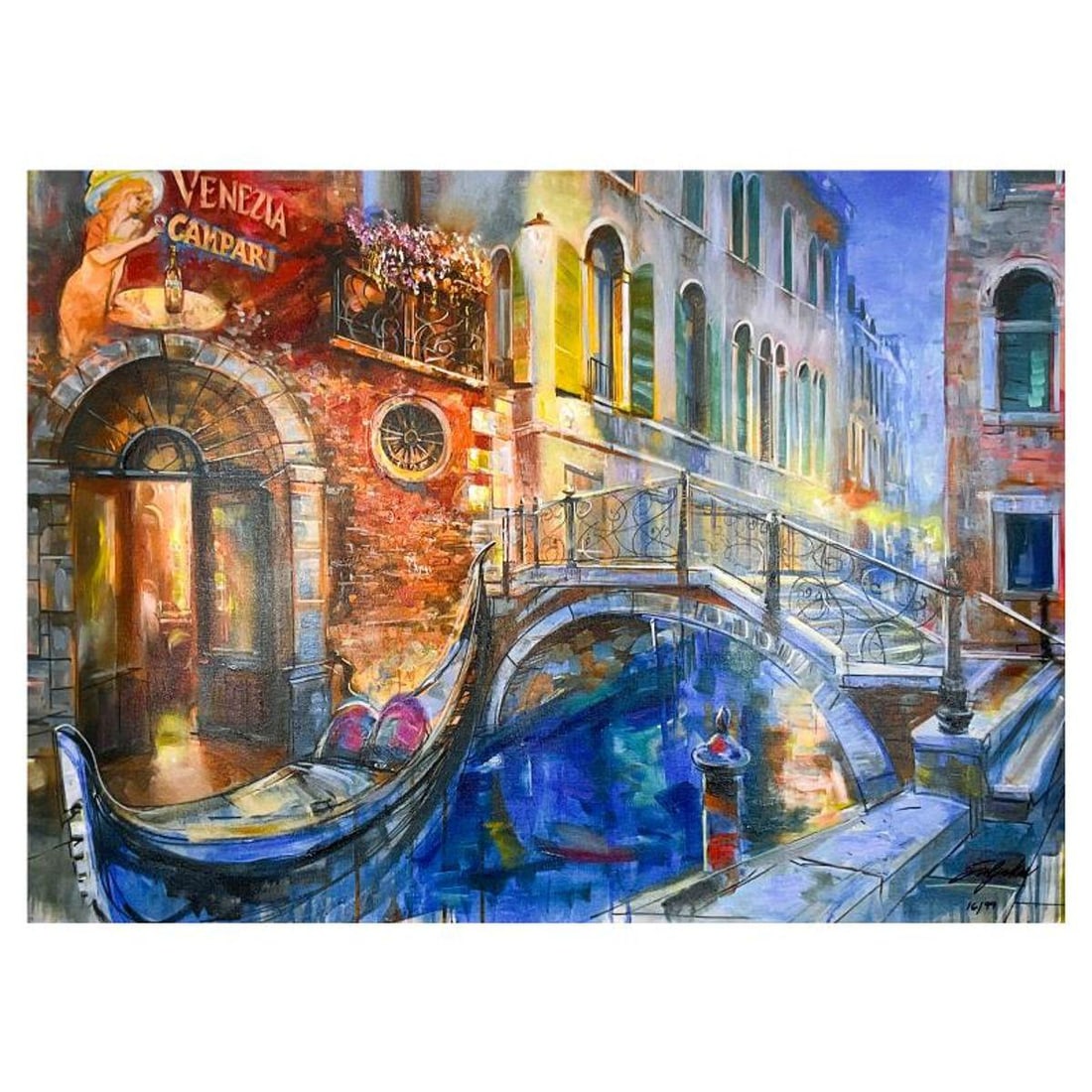 Vadik Suljakov, "Gondola at Twilight" Hand Embellished Limited Edition on Canvas, Numbered and Hand: Gondola at Twilight is a hand embellished limited edition giclee on canvas by Vadik Suljakov, numbered and hand signed by the artist. Includes Certificate of Authenticity. Measures approx. 30" x 22" (