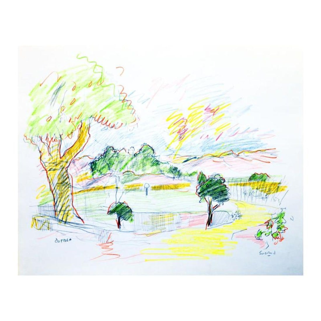 Wayne Ensrud, "Niebaum-Coppola Vineyard, Napa Valley" Pencil Original Artwork; Hand Signed; COA (1 of 2)