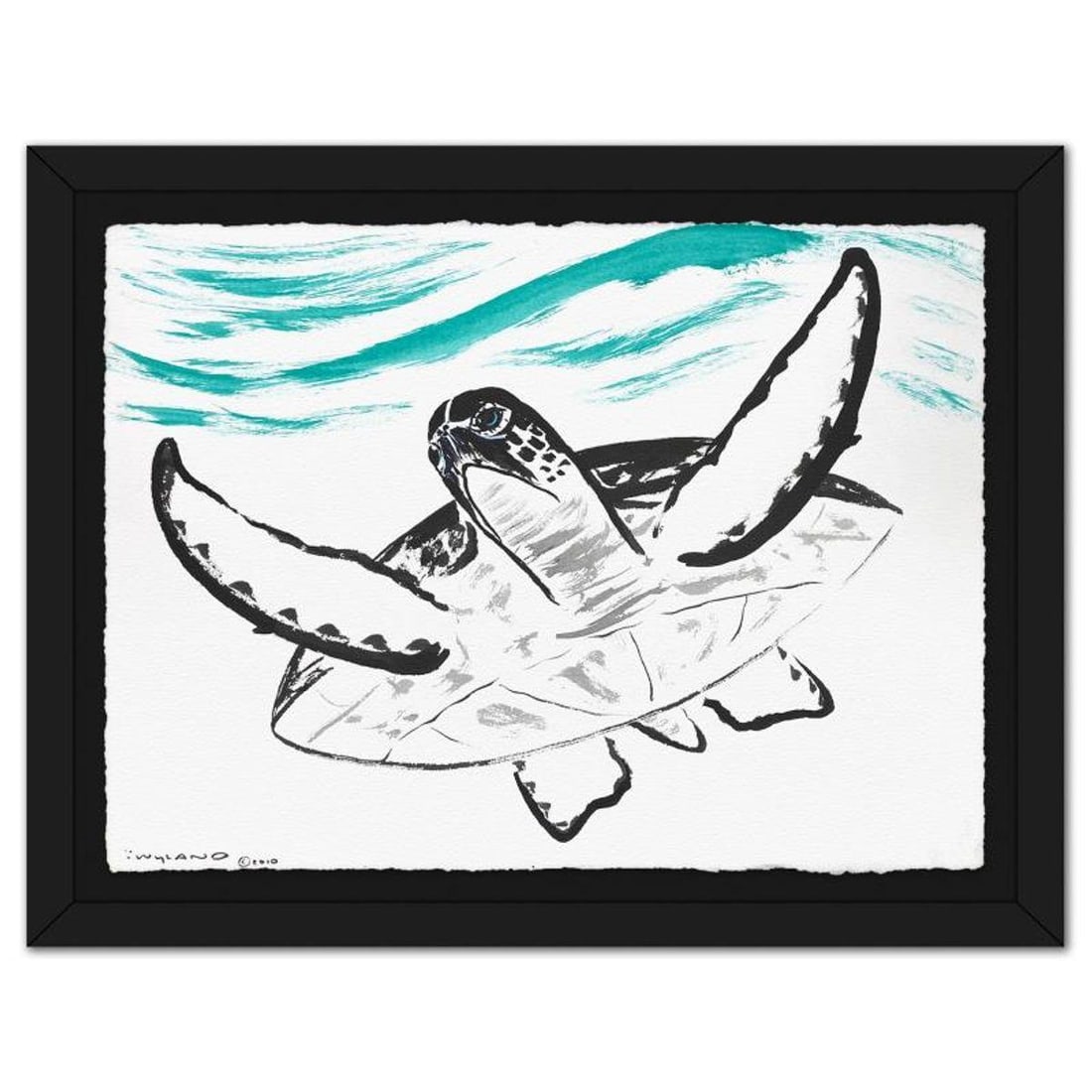 Wyland, "Turtle" Framed Original Sumi Ink Painting, Hand Signed with Letter of Authenticity. (1 of 2)