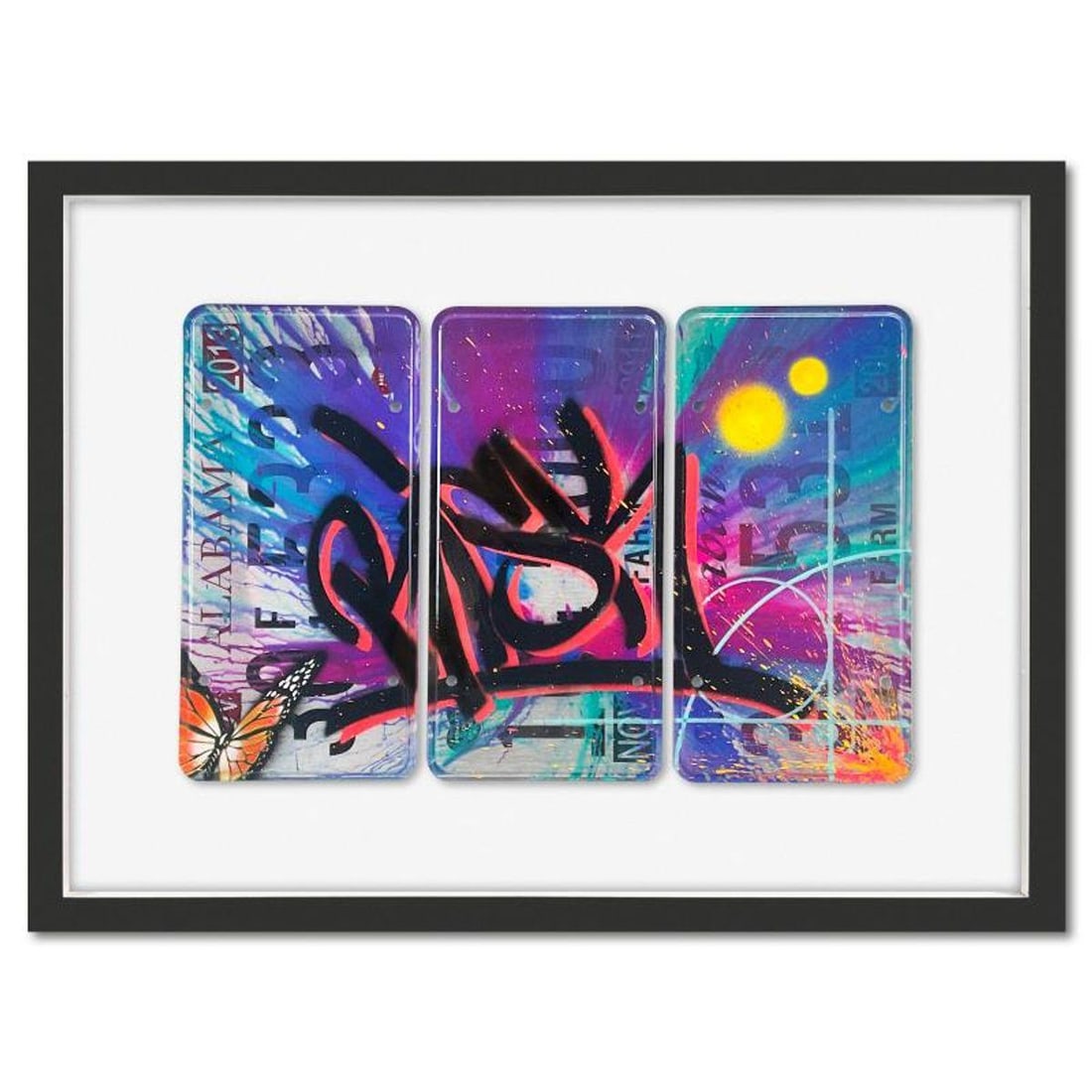 RISK, "License Plate Triptych" Framed Mixed Media Original with Letter Authenticity (1 of 1)