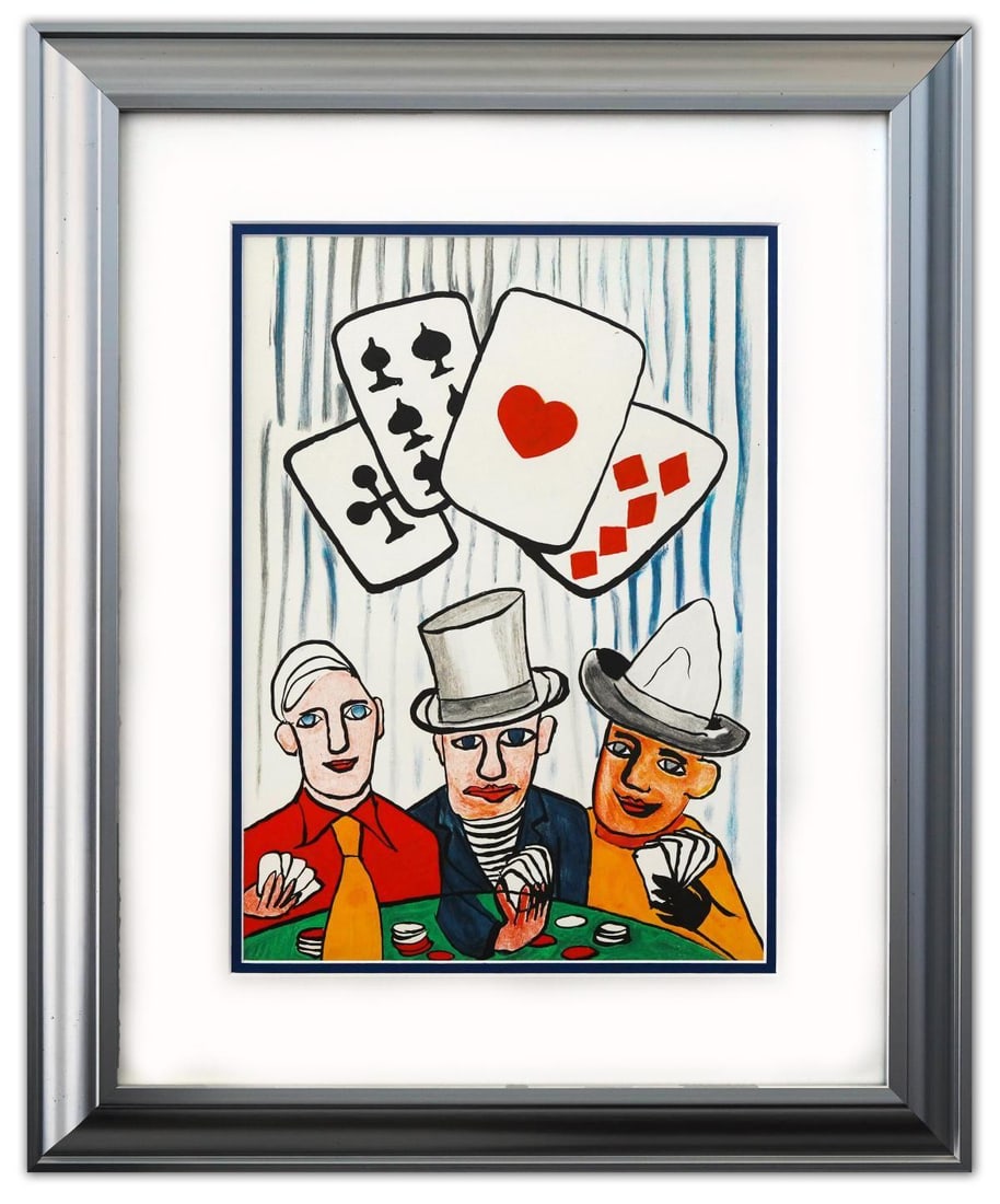 Alexander Calder- Lithograph "DLM212 - JOUEURS DE CARTES I": Artist: Alexander Calder. Medium: Lithograph. Title: DLM212 - JOUEURS DE CARTES I. Size: 15" x 11". Measures approx. 23" x 19" (framed). Certificate of Authenticity: Is included. Additional: Custom fr