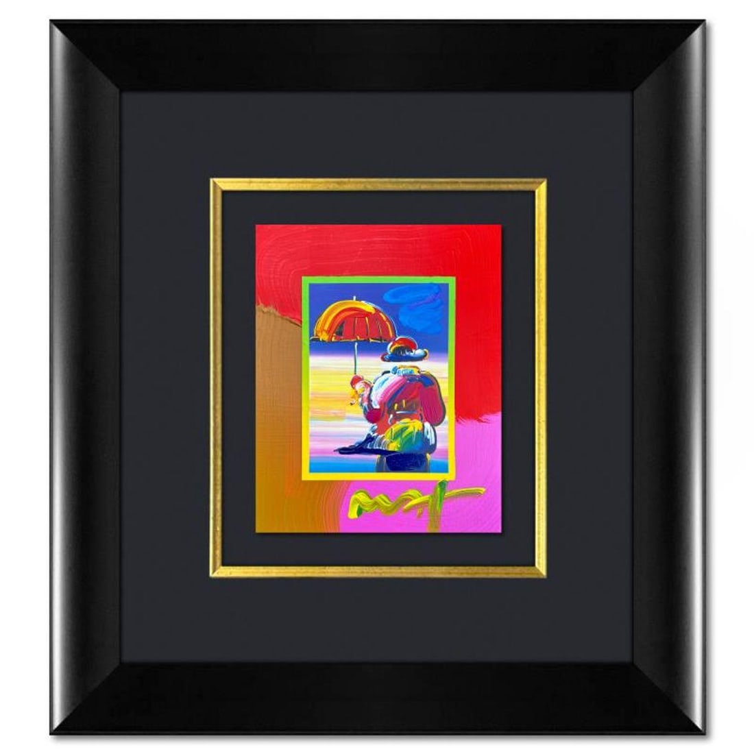 Peter Max, "Umbrella Man on Blends" Framed One-of-a-Kind Acrylic Mixed Media, Hand Signed with (1 of 2)