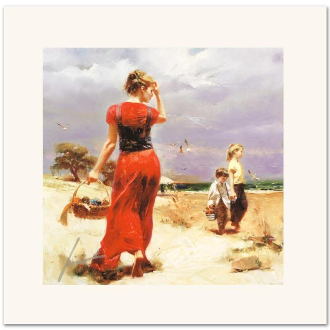 Pino (1939-2010) "Seaside Gathering" Limited Edition Giclee. Numbered and Hand Signed; Certificate: Seaside Gathering is a limited edition giclee on paper by Pino (1939-2010). The piece comes numbered and is hand signed by the artist. Includes Certificate of Authenticity. Measures approximately 16