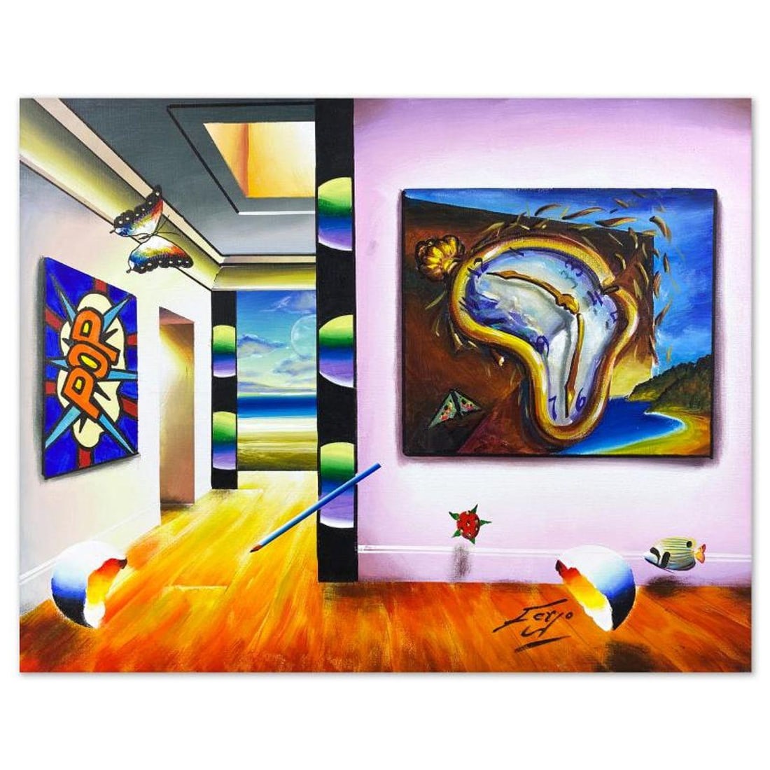 Ferjo, Original Acrylic Painting on Canvas, Hand Signed with Letter of Authenticity.: This is an original acrylic painting on stretched canvas by Ferjo, hand signed by the artist. Includes Letter of Authenticity. Measures approx. 24" x 30" (image).