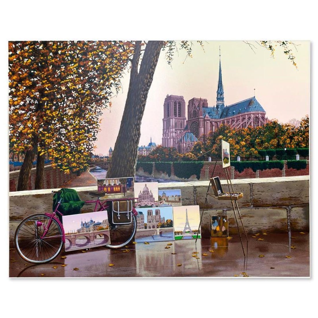 Liudmila Kondakova, "Autumn on the Seine" Limited Edition Serigraph on Gesso Board, Numbered and: Autumn on the Seine is a limited edition serigraph on gesso board by Liudmila Kondakova, hand signed by the artist. Includes Certificate of Authenticity from Chalk & Vermilion Fine Arts. Measures appr