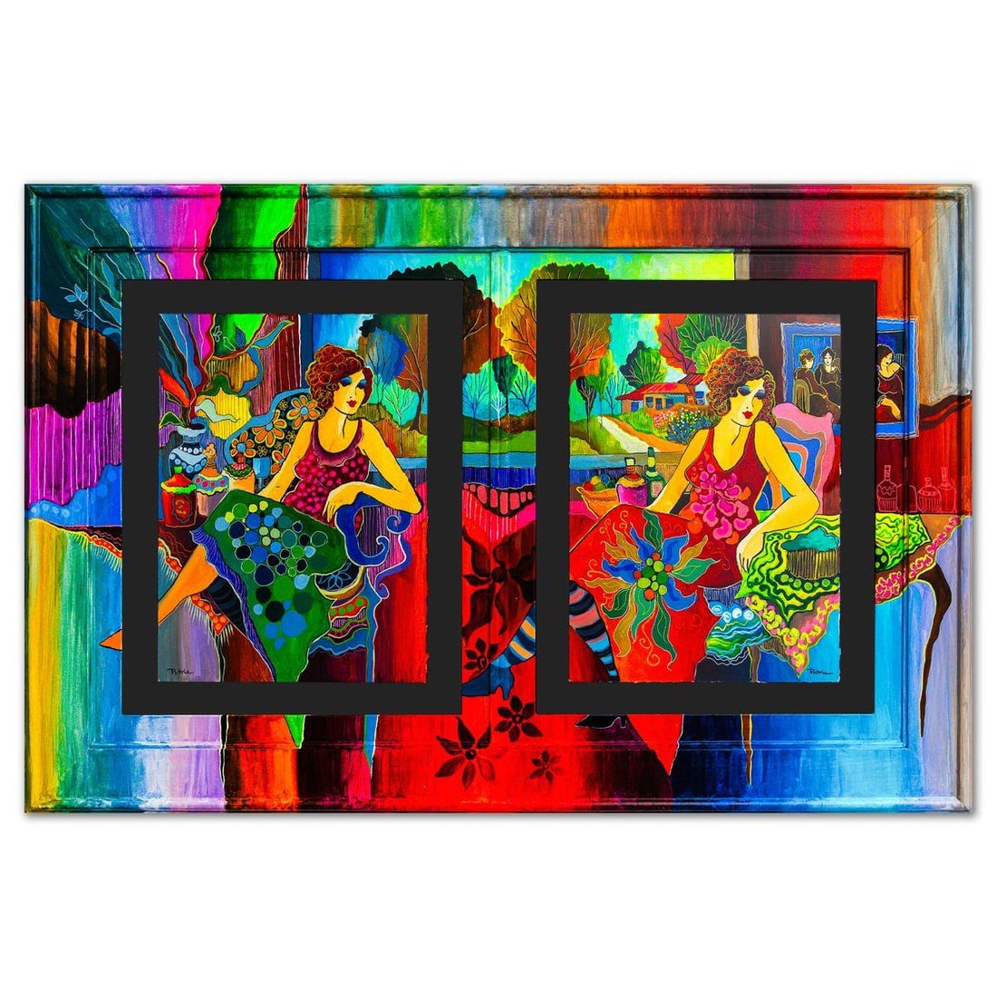 Patricia Govezensky- Original Watercolors with Hand Painted Frame "Patchwork Reverie" (1 of 3)