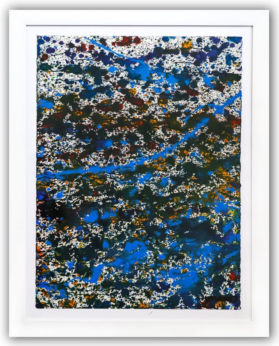 Wyland- Original Watercolor Painting on Deckle Edge Paper "Abstract Drip": Artist: Wyland. Medium: Original Watercolor Painting on Deckle Edge Paper. Title: Abstract Drip. Size: 30" x 22". Measures approx. 36" x 29" (framed). Signature: Hand Signed by the artist. Certificate