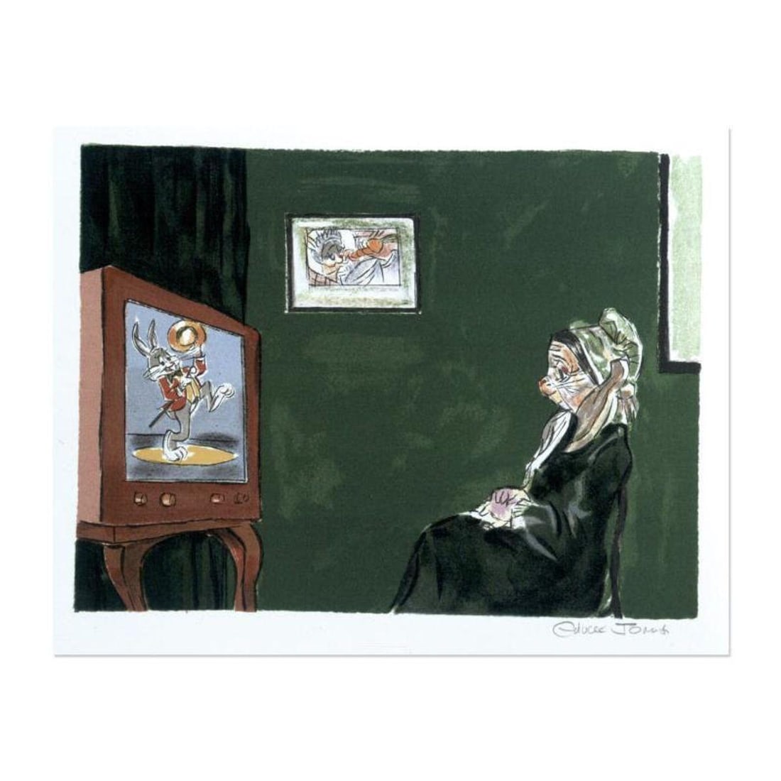 Chuck Jones "Whiskers Mother" Hand Signed Limited Edition Fine Art Stone Lithograph.: Whiskers Mother is a limited edition stone lithograph on paper. The piece is numbered, hand signed by Chuck Jones (1912-2002), and includes a Certificate of Authenticity! Measures Approx: 12" x 9" (im