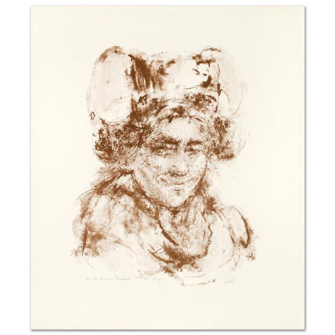 Breton Woman Limited Edition Lithograph by Edna Hibel (1917-2014), Numbered and Hand Signed with: Breton Woman is a limited edition lithograph on paper, numbered and hand signed by Edna Hibel (1917-2014). Includes Certificate of Authenticity! Measures approx. 24" x 28.5" (with border), 16.5" x 20.