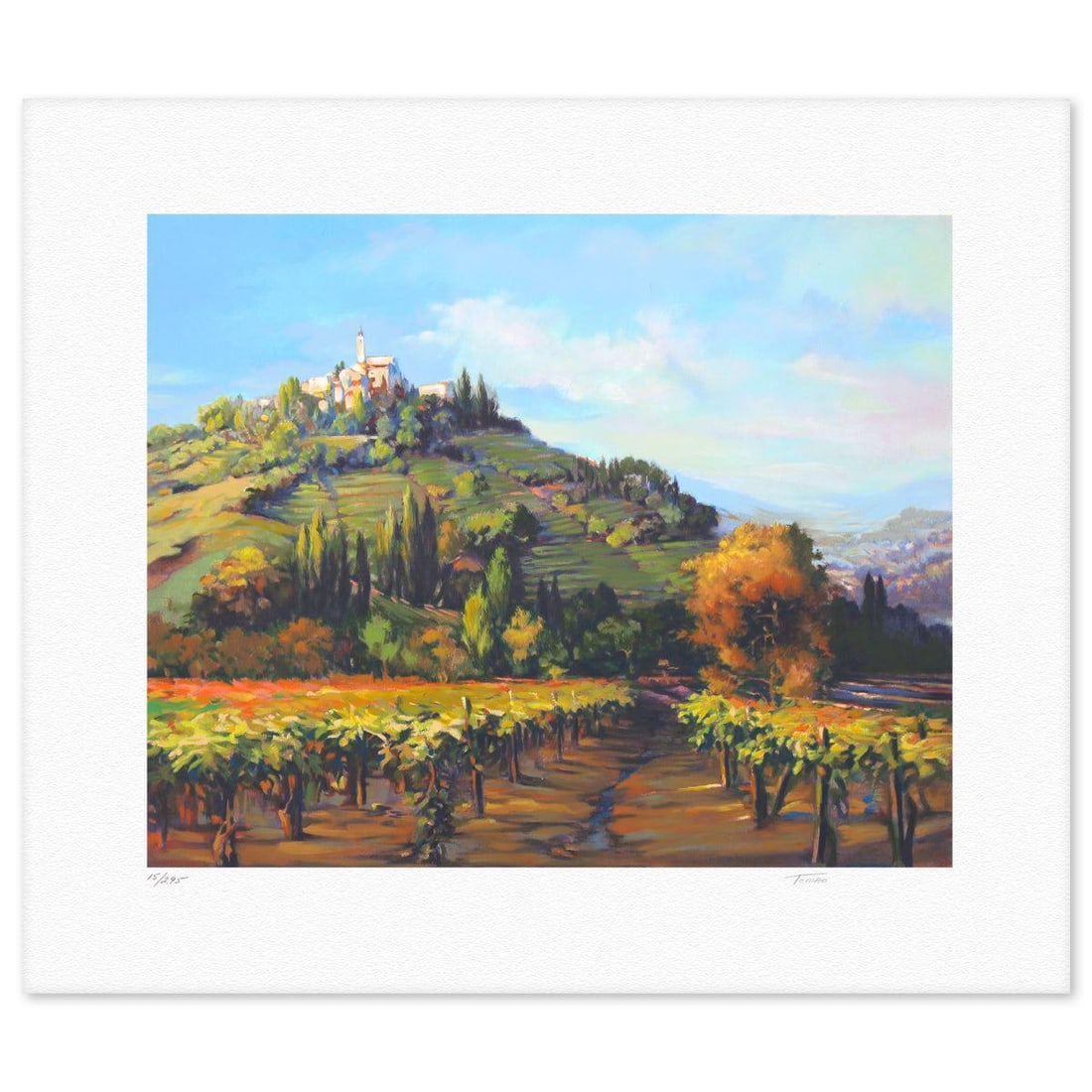 Jennie Tomao- Silkscreen "Wine Country": Artist: Jennie Tomao. Medium: Silkscreen. Title: Wine Country. Size: 22" x 26". Signature: Hand signed and numbered. Reference#: 74757.