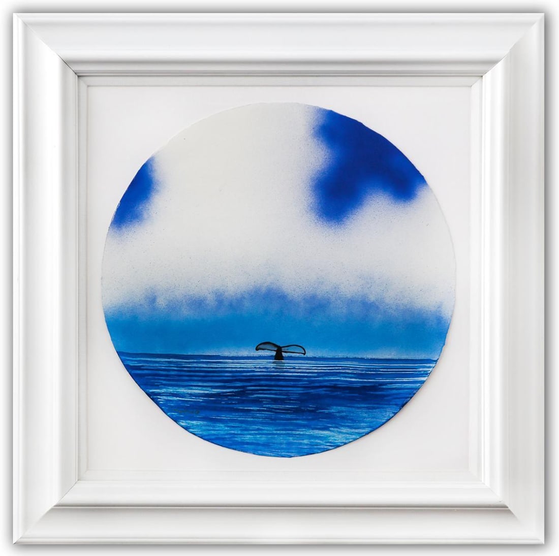 Wyland- Original Watercolor Painting on Deckle Edge Paper "Fluke": Artist: Wyland. Medium: Original Watercolor Painting on Deckle Edge Paper. Title: Fluke. Size: 19" x 19". Measures approx. 30" x 30" (framed). Signature: Hand Signed by the artist. Certificate of Auth