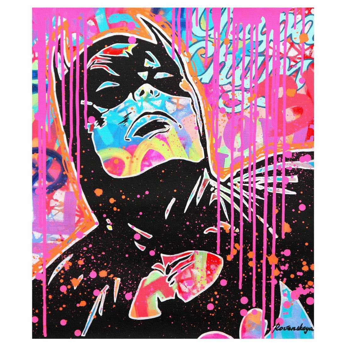 Nastya Rovenskaya- Original Oil on Canvas "Midnight Rebel": Artist: Nastya Rovenskaya. Medium: Original Oil on Canvas. Title: Midnight Rebel. Size: 24" x 20". Signature: Hand signed. Certificate of Authenticity: Is included. Reference#: 80685.