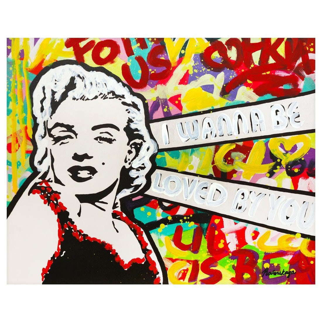 Nastya Rovenskaya- Mixed Media "I Wanna Be Loved By You": Artist: Nastya Rovenskaya. Medium: Mixed Media. Title: I Wanna Be Loved By You. Size: 24" x 30". Signature: Hand Signed. Certificate of Authenticity: Is included. Reference#: 44469.