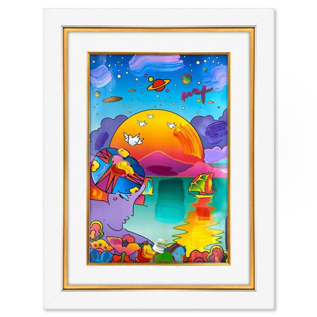 Peter Max, "New Horizon" Framed One-of-a-Kind Mixed Media, Hand Signed with Registration Number (1 of 2)