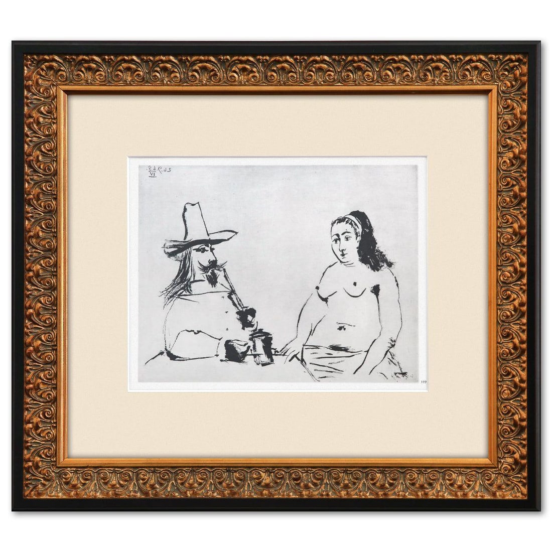 After Pablo Picasso- Offset Lithograph "From The 347 Series": Artist: After Pablo Picasso. Medium: Offset Lithograph. Title: From The 347 Series. Size: 6" x 8". Measures approx. 12" x 14" (framed). Additional: Custom framed. Unsigned and unnumbered. The 347 Seri