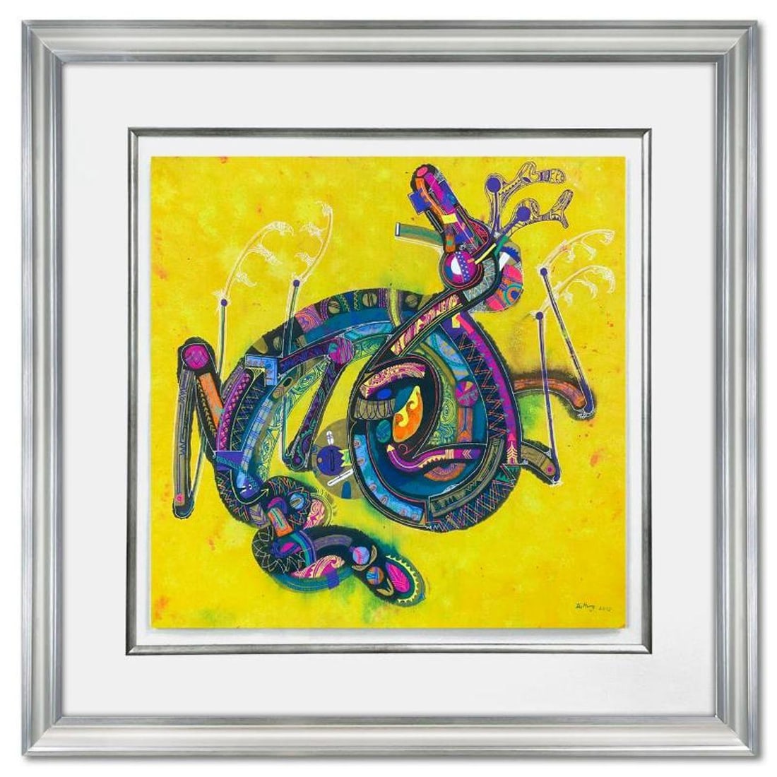 Lu Hong, "Chinese Zodiac - Metal Dragon" Framed Original Mixed Media Painting, Hand Signed with: Chinese Zodiac - Metal Dragon is an original mixed media painting on paper by Lu Hong, hand signed by the artist. This piece comes custom framed. Includes Letter of Authenticity. Measures approx. 31"