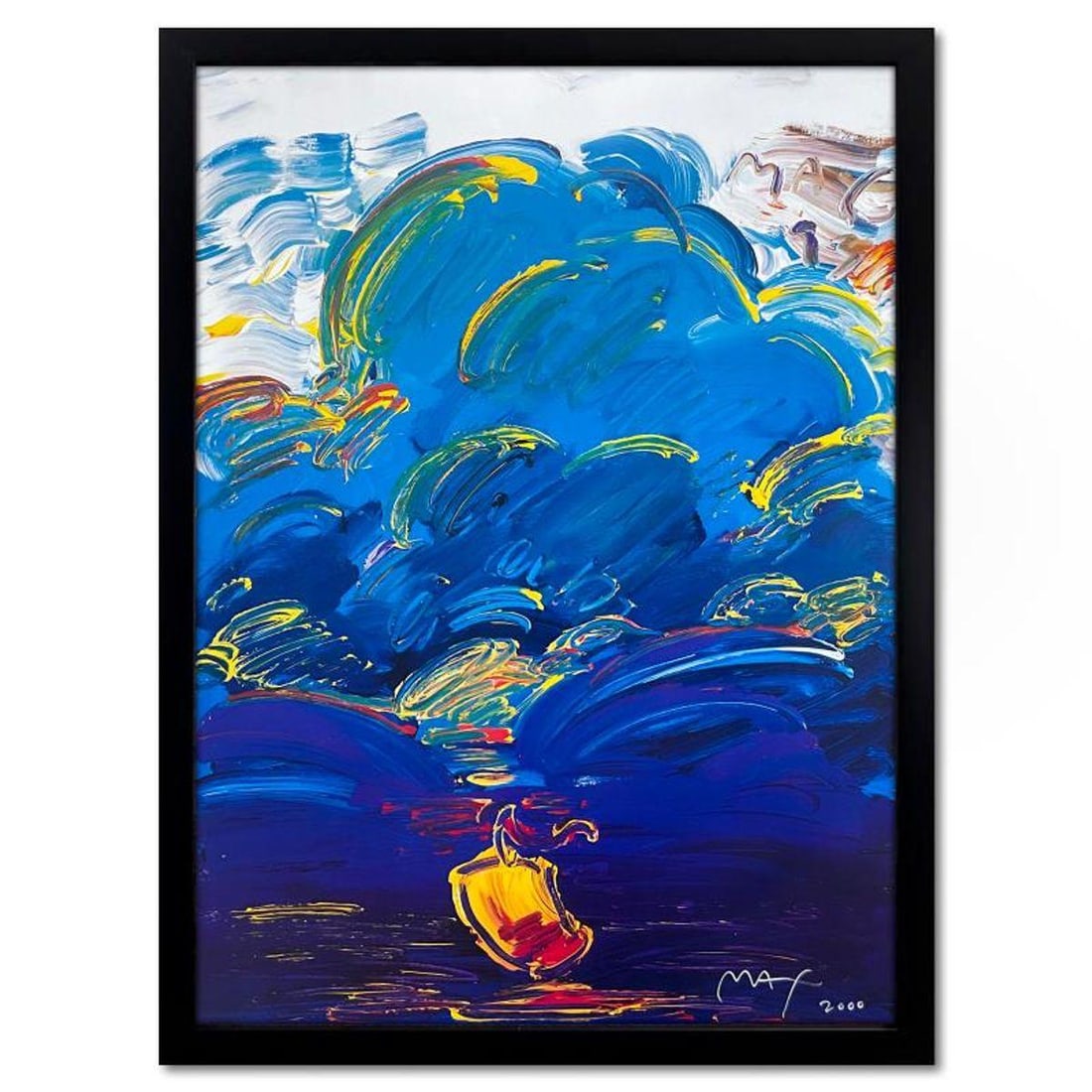 Peter Max, "Summer Storm" Framed Hand Signed Offset Lithograph with Letter of Authenticity.: Summer Storm is an offset lithograph on paper by Peter Max, hand signed by the artist. This piece comes custom framed. Includes Letter of Authenticity. Measures approx. 36.5" x 28" (frame), 32.5" x 24