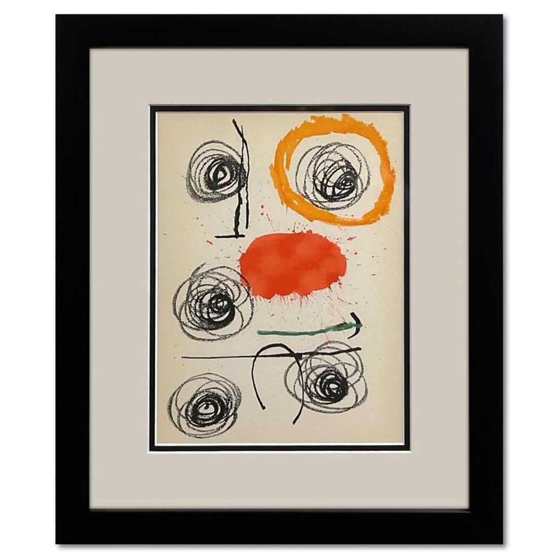 Joan Miro (1893-1983), Framed Lithograph with Letter of Authenticity.: This is a lithograph on paper by Joan Miro (1893-1983). This piece comes custom framed. Includes Letter of Authenticity. Measures approx. 15.5" x 18.5" (frame), 8.5" x 11" (image).