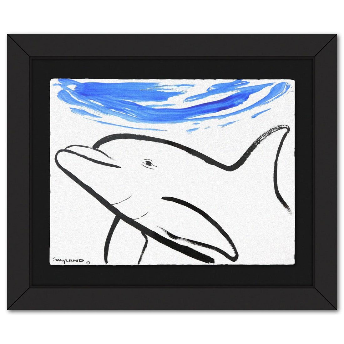 Wyland- Original Sumi Ink Painting "Dolphin": Artist: Wyland. Medium: Original Sumi Ink Painting. Title: Dolphin. Size: 22" x 30". Measures approx. 33" x 40" (framed). Signature: Hand signed by the artist. Certificate of Authenticity: Is included