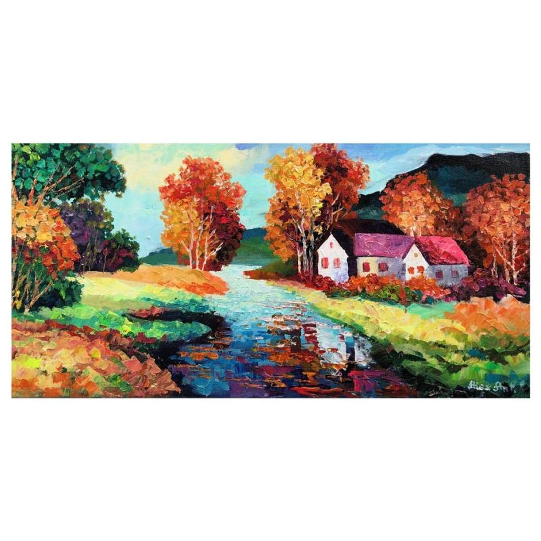 Alexander Antanenka, "My Little Village" Original Painting on Canvas, Hand Signed with Letter of: My Little Village is an original oil painting on stretched canvas by Alexander Antanenka. Hand signed by the artist, the piece comes with a letter of authenticity. Measures approximately 12" x 24" (im
