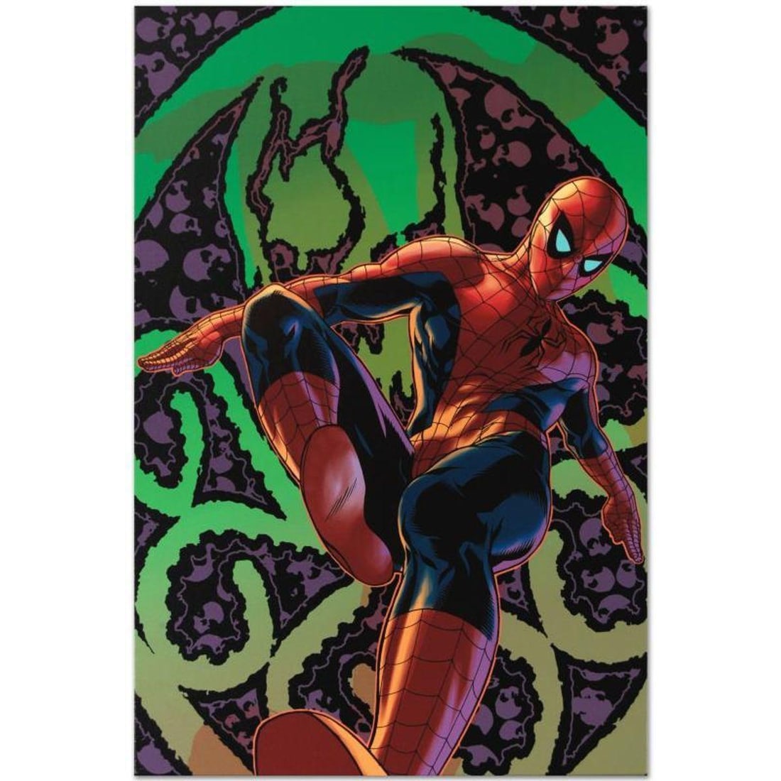 Marvel Comics "Amazing Spider-Man #524" Numbered Limited Edition Giclee on Canvas by Mike Deodato: A piece of comic book history, this limited edition, from original art by Mike Deodato Jr., depicts a heroic Spider-Man. Brazilian artist Mike Deodato Jr. has become an enduring fan favorite, working