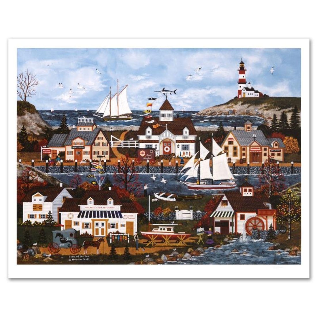 Jane Wooster Scott, "Lure of the Sea" Hand Signed Limited Edition Lithograph with Letter of: Lure of the Sea is a limited edition lithograph on paper by Jane Wooster Scott. The piece is hand signed and numbered and comes with a letter of authenticity. Measures approx. 33" x 27" (with border),