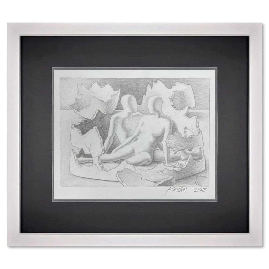 Mark Kostabi, "The Birth of Wisdom" Framed Original Drawing on Paper, Hand Signed with Certificate: The Birth of Wisdom is an original drawing on paper by Mark Kostabi, hand signed by the artist. This piece comes custom framed and includes a certificate of authenticity. Measures approximately 13.5"