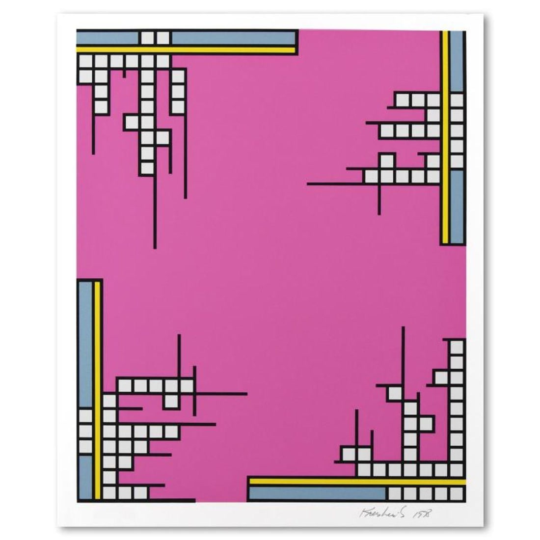 Nicholas Krushenick (1929-1999), "Over the Top" Limited Edition Silkscreen, Numbered and Hand Signed: Over the Top is a limited edition silkscreen on paper by Nicholas Krushenick (1929-1999), numbered and hand signed by the artist. Includes Letter of Authenticity. Measures approx. 26" x 31.5" (image).