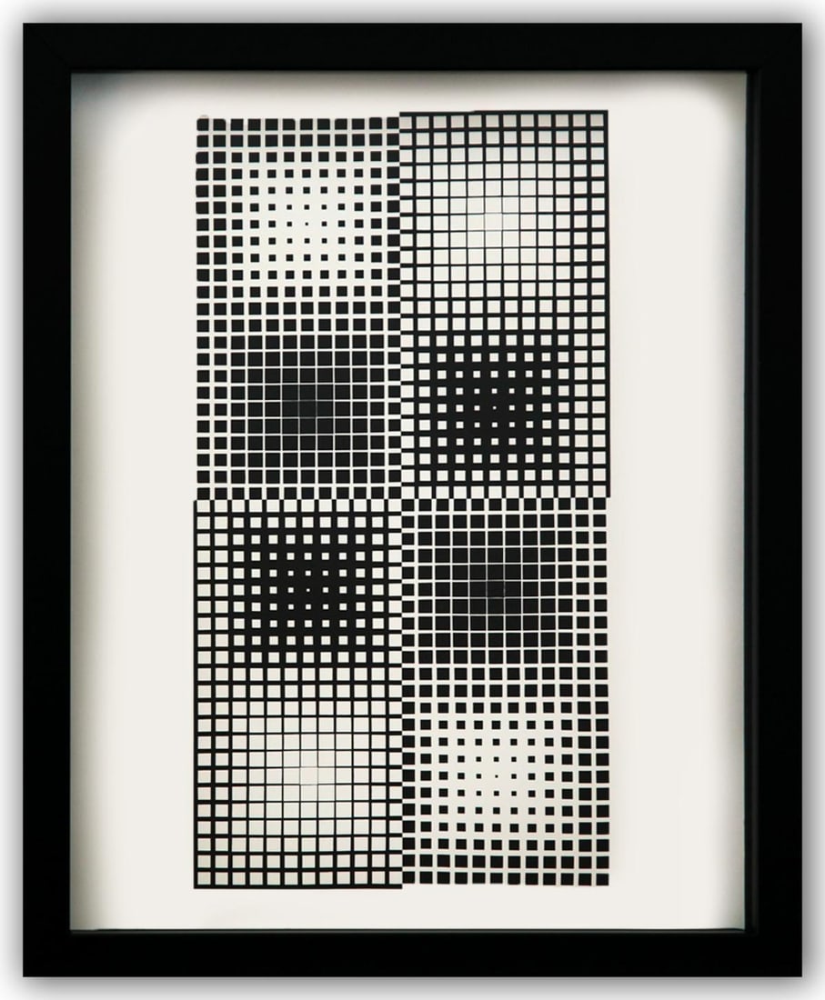 Victor Vasarely- Heliogravure Print "Untitled": Artist: Victor Vasarely. Medium: Heliogravure Print. Title: Untitled. Size: 13" x 10". Measures approx. 15" x 12" (framed). Additional: Custom Framed. Reference#: 21513.
