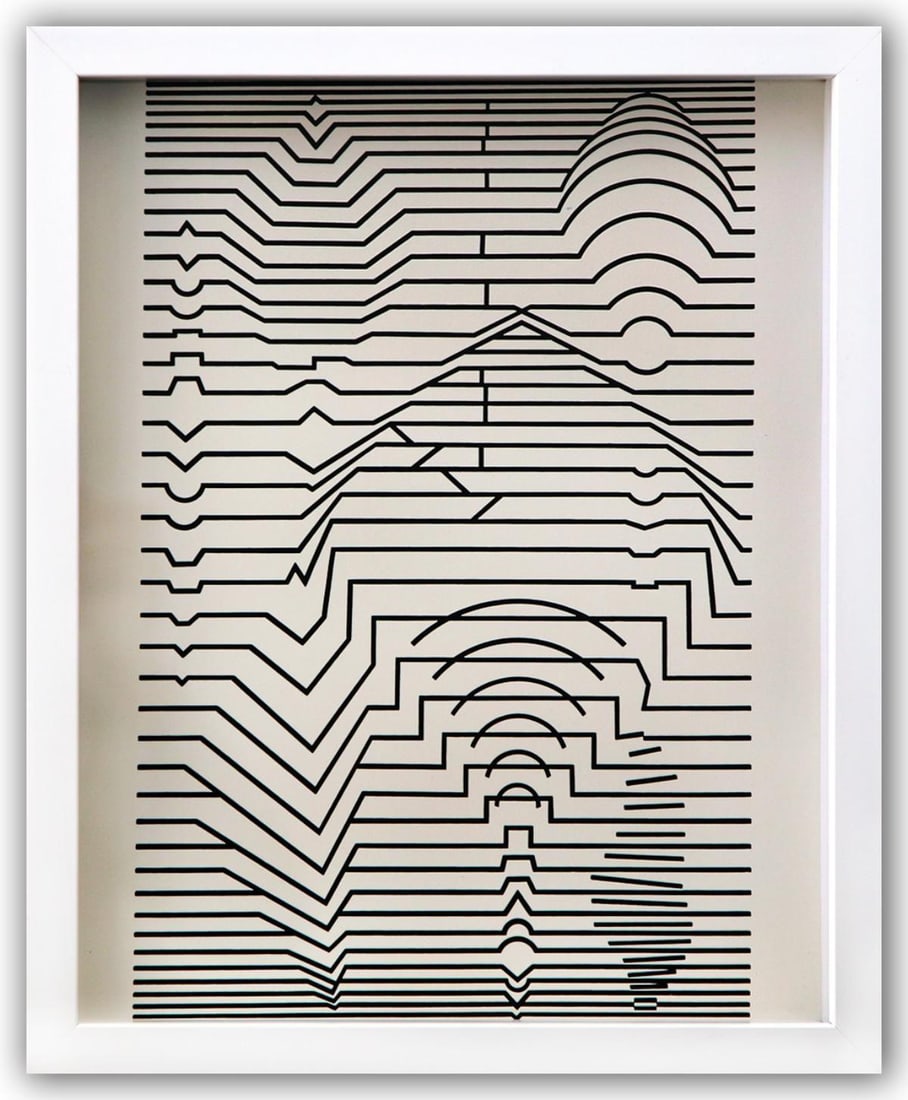 Victor Vasarely- Heliogravure Print "Untitled": Artist: Victor Vasarely. Medium: Heliogravure Print. Title: Untitled. Size: 13" x 10". Measures approx. 15" x 12" (framed). Additional: Custom Framed. Reference#: 21532.