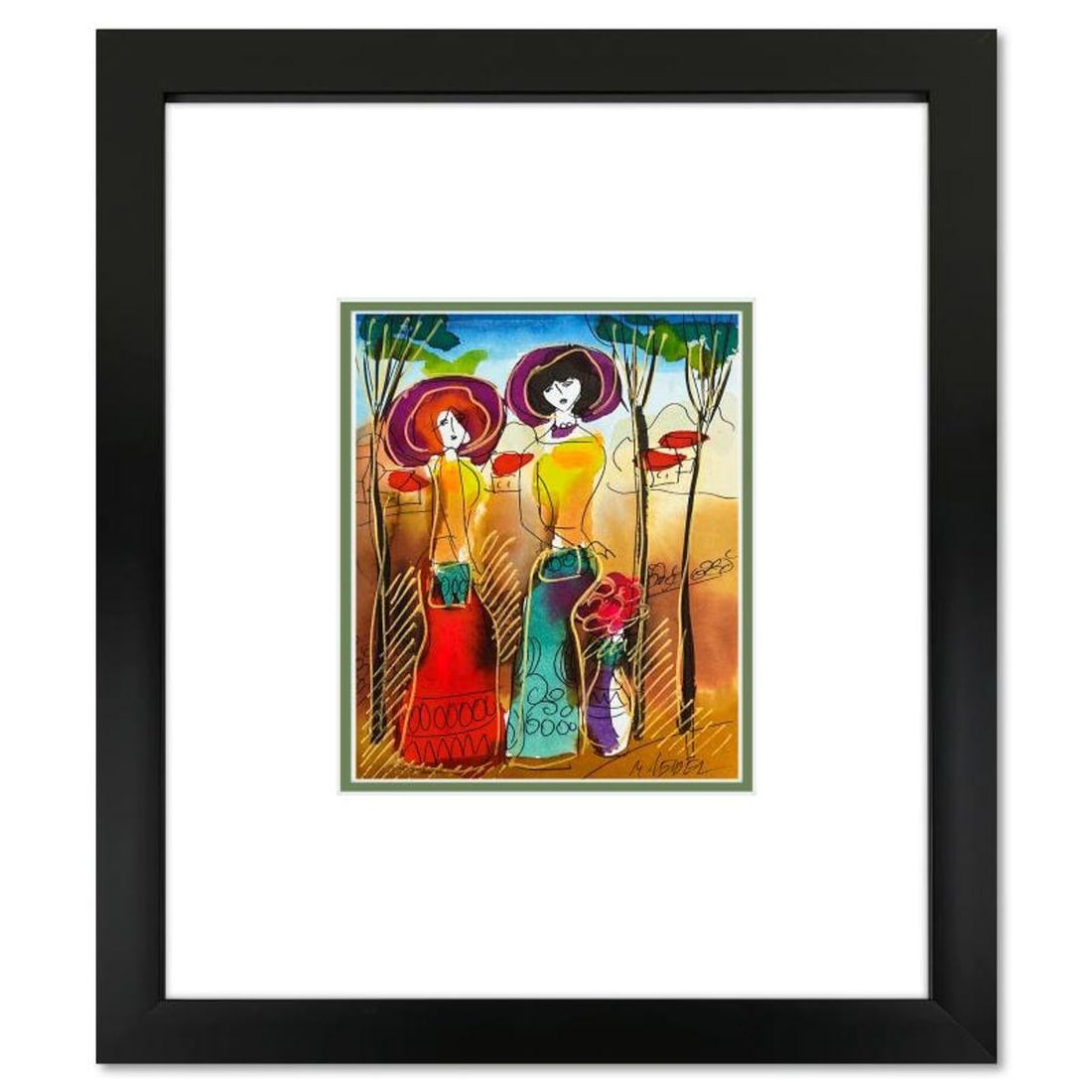 Moshe Leider, Framed Original Mixed Media Watercolor Painting, Hand Signed with Letter of (1 of 2)