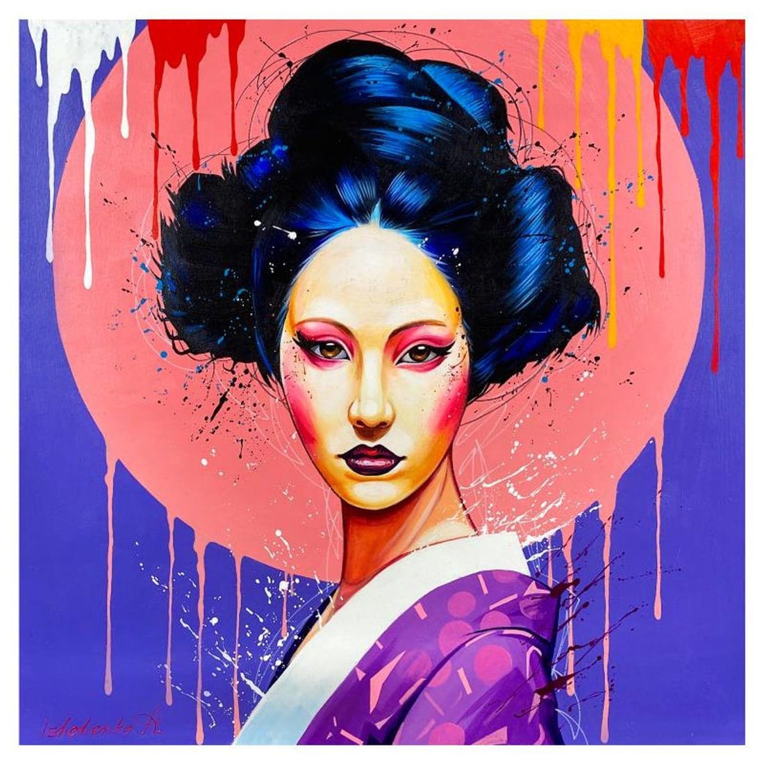 Alexander Ishchenko, "Geisha" Original Acrylic Painting on Canvas, Hand Signed with Letter: Geisha is an original acrylic painting on canvas by Alexander Ishchenko, hand signed by the artist. Includes Letter of Authenticity. Measures approx. 36" x 36" (image).