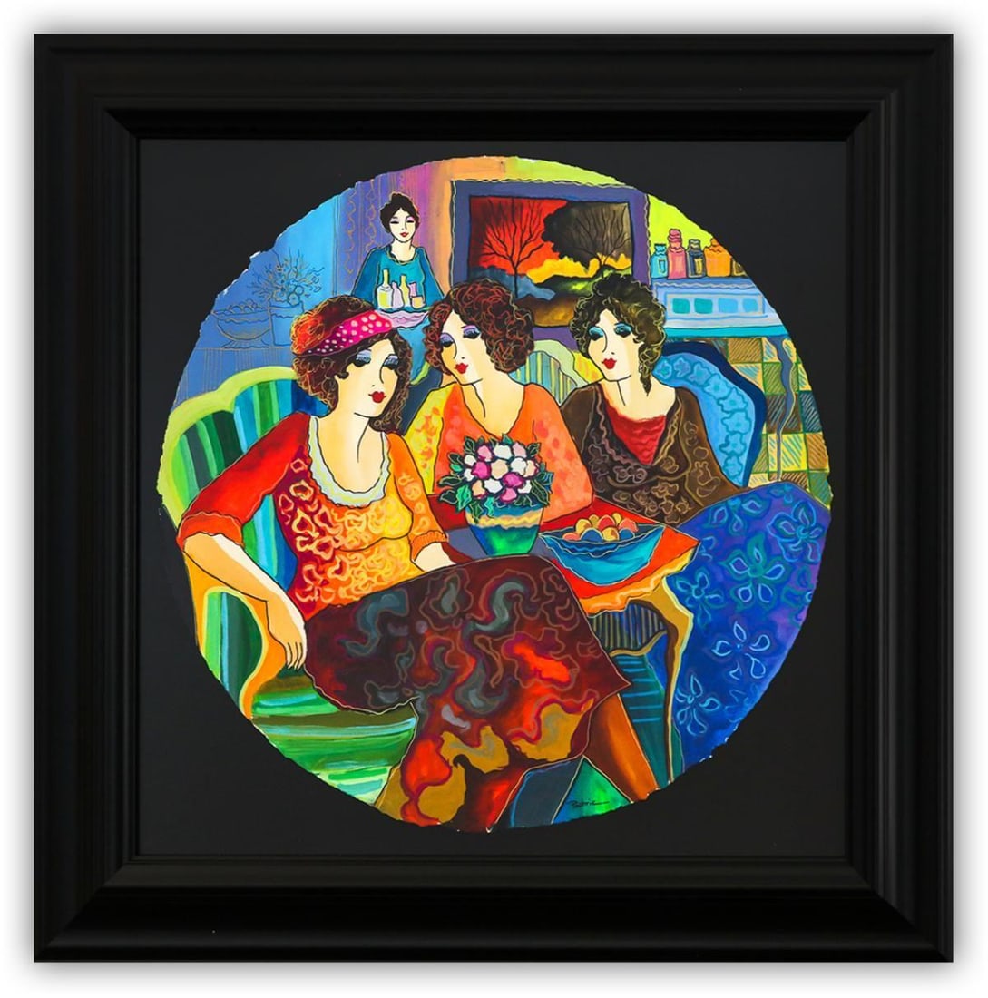 Patricia Govezensky- Original Watercolor "Laura and Friends": Artist: Patricia Govezensky. Medium: Original Watercolor. Title: Laura and Friends. Size: 22" x 22". Measures approx. 30" x 30" (framed). Signature: Hand Signed by the artist. Certificate of Authentic