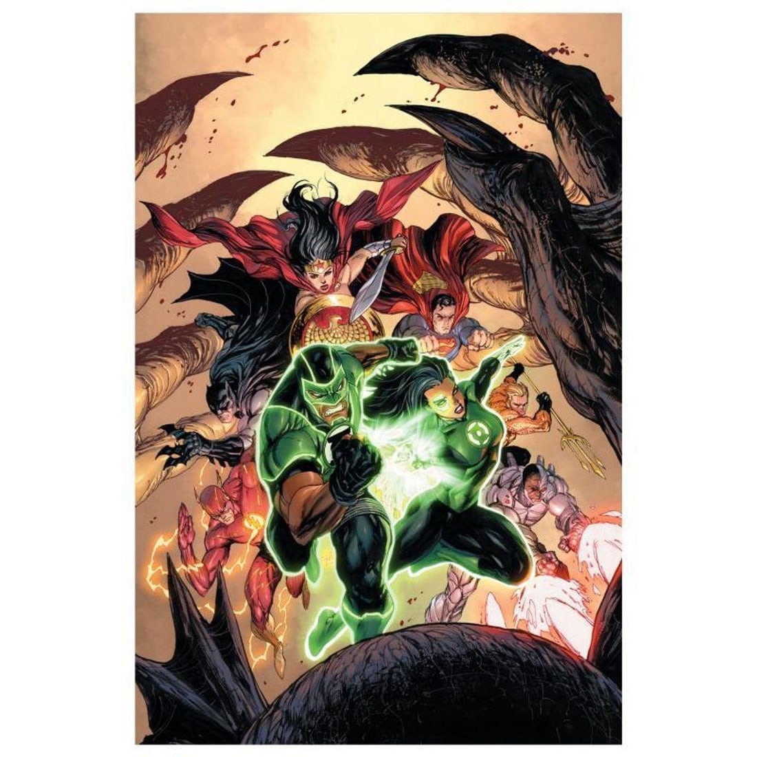 DC Comics, "Green Lanterns #15" Numbered Limited Edition Giclee on Canvas by Tyler Kirkham with COA.: Green Lanterns #15 is a limited edition giclee on canvas featuring art by Tyler Kirkham from the 2017 comic. This piece comes gallery wrapped and includes a certificate of authenticity. Measures appro