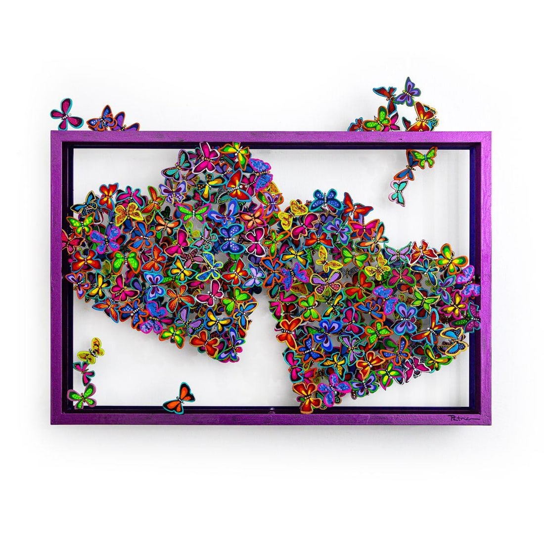 Patricia Govezensky- Original Painting on Cutout Steel "Two Hearts": Artist: Patricia Govezensky. Medium: Original Painting on Cutout Steel. Title: Two Hearts. Size: 15.5" x 21.5". Signature: Hand Signed by the Artist. Certificate of Authenticity: From the publisher. R