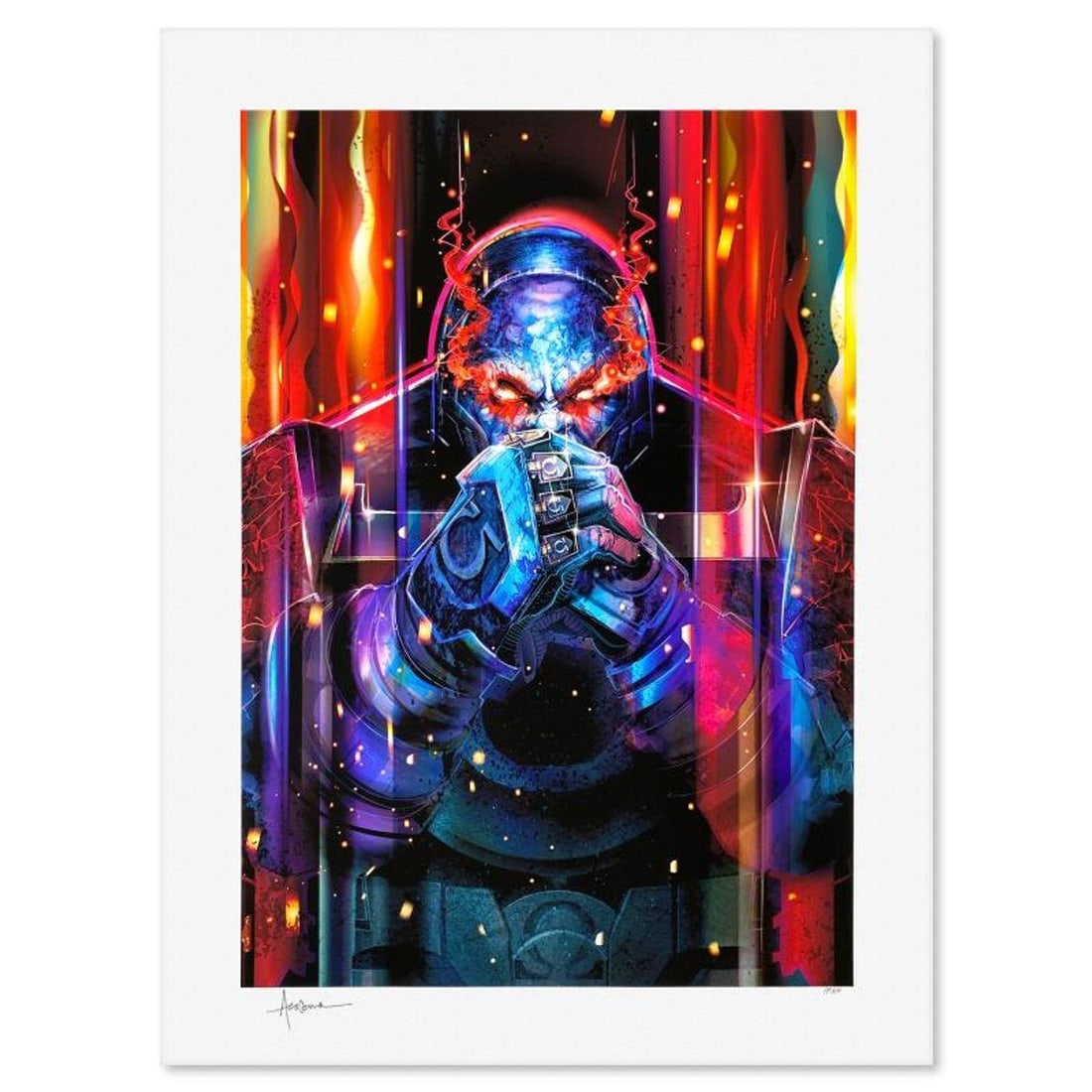 DC Comics & Orlando Arocena, "Darkseid" Limited Edition, PP Numbered 3/4 and Signed with Letter of: Darkseid is a limited edition giclee on paper from DC Comics and Orlando Arocena, PP numbered 3/4 and bearing the authorized signature of the artist. Includes Letter of Authenticity. Measures approx.