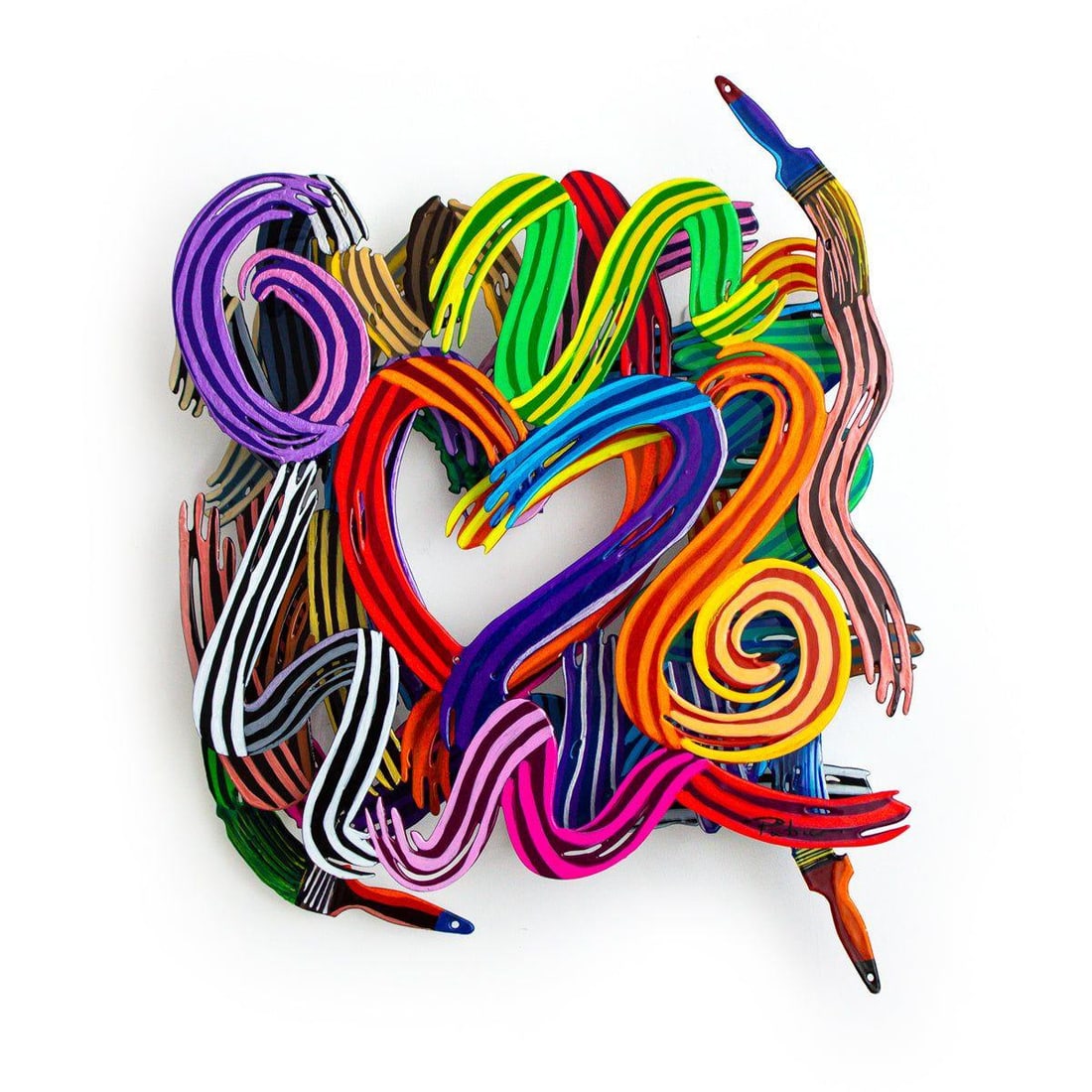 Patricia Govezensky- Original Painting on Cutout Steel "Work of Heart (Mini Series)": Artist: Patricia Govezensky. Medium: Original Painting on Cutout Steel. Title: Work of Heart (Mini Series). Size: 17" x 14". Signature: Hand Signed by the artist. Certificate of Authenticity: From