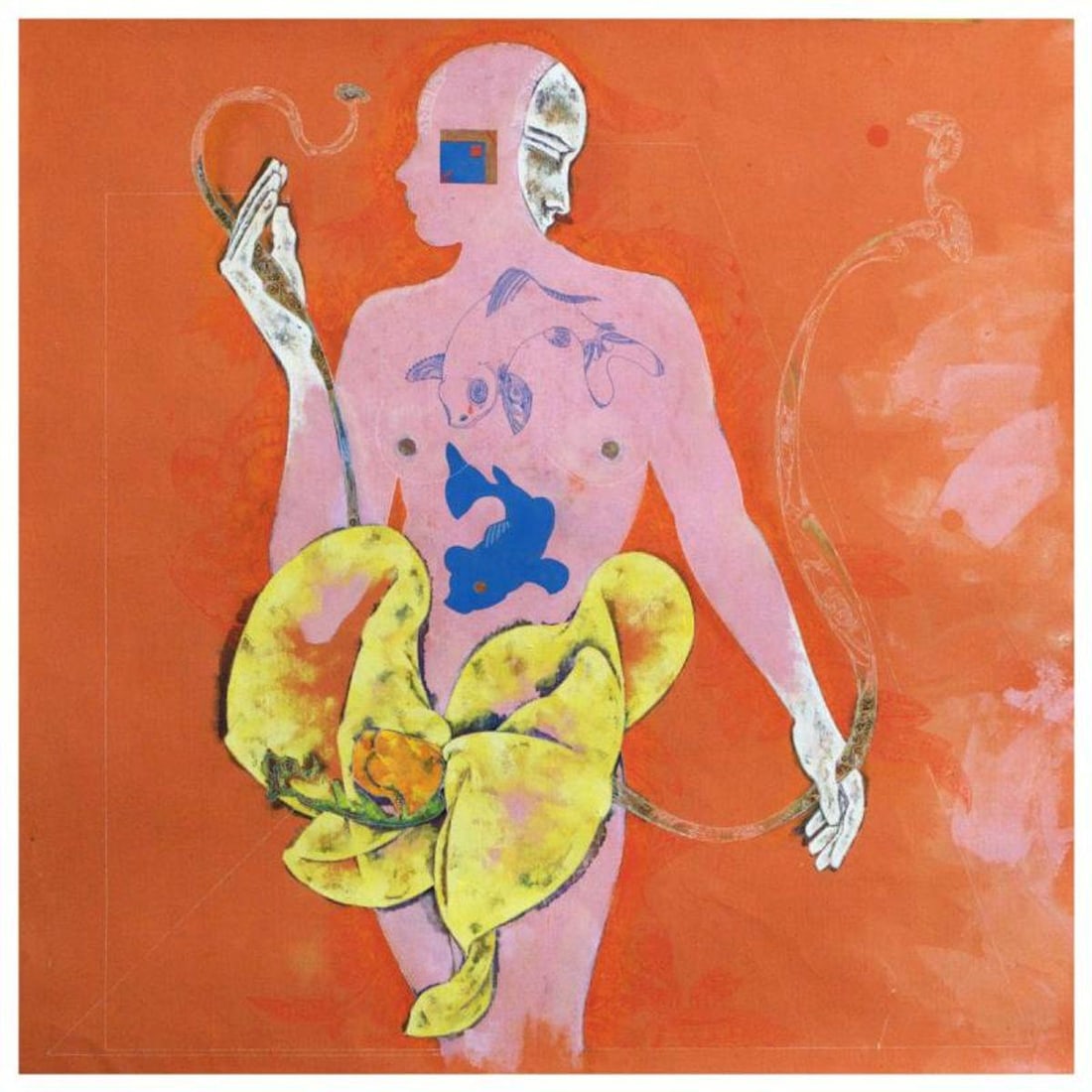 Lu Hong, "Eden in Summer I" Original Mixed Media Painting, Hand Signed and with Letter of: Eden in Summer I (2010) is an original mixed media painting on paper by Lu Hong. Hand signed by the artist, the piece comes with a letter of authenticity. Measures approximately 35" x 34.5".