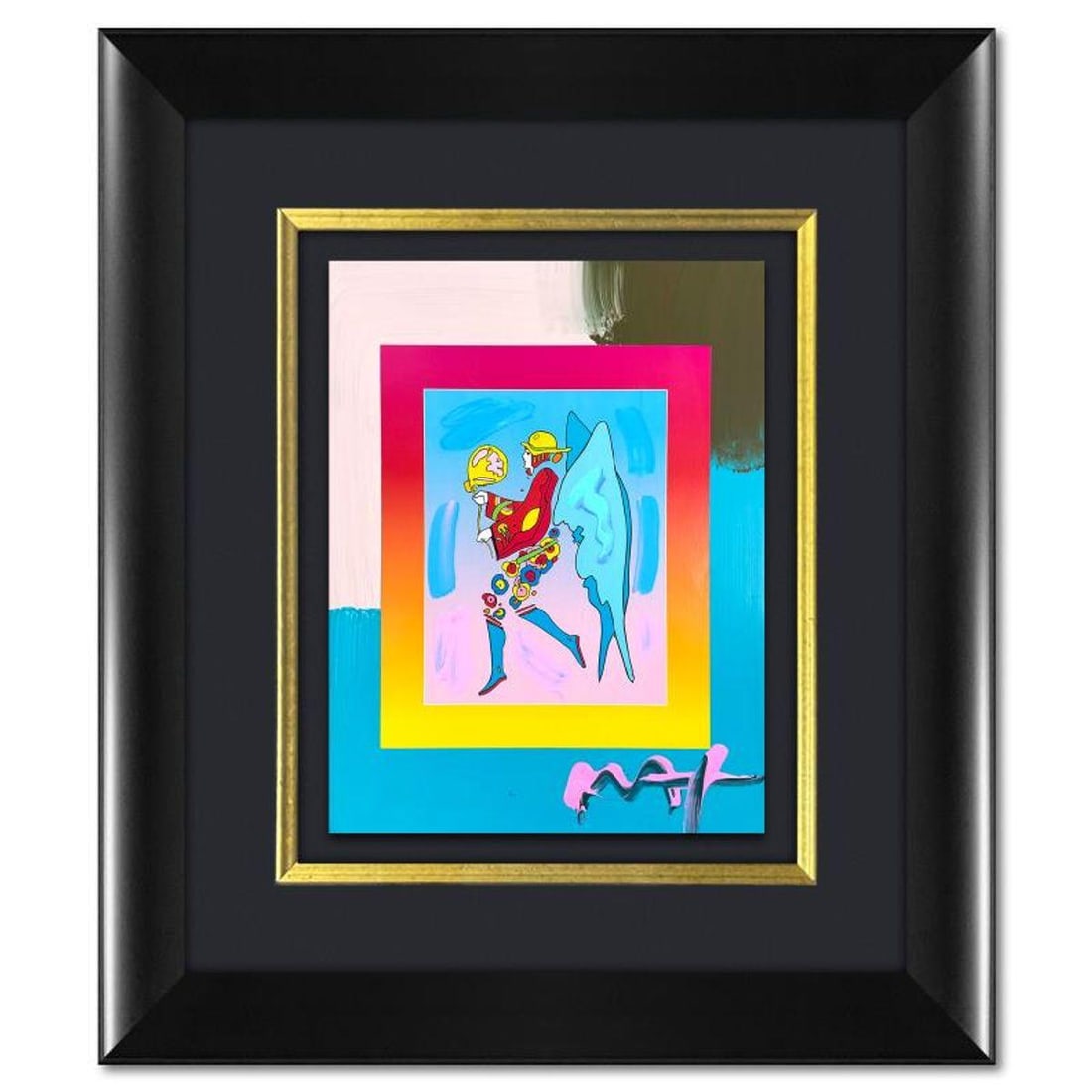 Peter Max, "Tip Toe Floating" Framed One-of-a-Kind Acrylic Mixed Media, Hand Signed with (1 of 3)