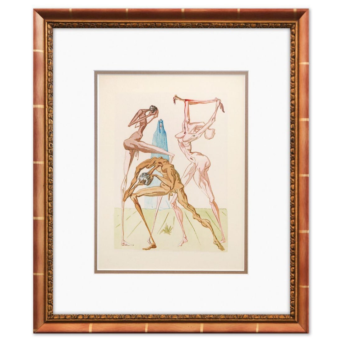 Salvador Dali- Original Color Woodcut on B.F.K. Rives Paper "Inferno 7": Artist: Salvador Dali. Medium: Original Color Woodcut on B.F.K. Rives Paper. Title: Inferno 7. Size: 13" x 10". Measures approx. 20" x 17" (framed). Certificate of Authenticity: Is included. Additiona