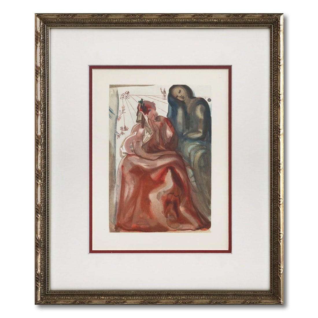 Salvador Dali- Original Color Woodcut on B.F.K. Rives Paper "Purgatory 31" (1 of 2)