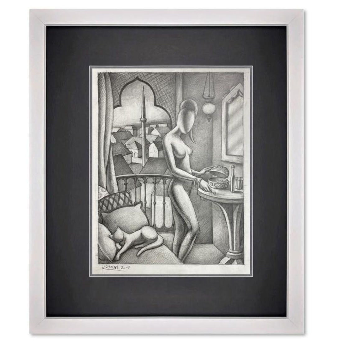 Mark Kostabi, "The Key to Everything" Framed Original Drawing on Paper, Hand Signed with Certificate (1 of 2)