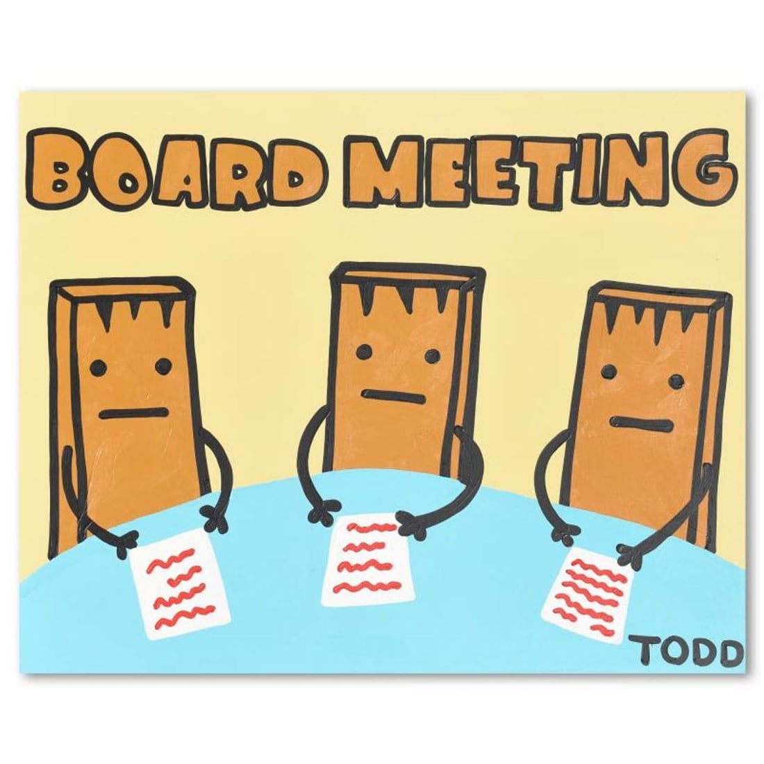 Todd Goldman, "Board Meeting" Original Acrylic Painting on Gallery Wrapped Canvas (60" x 48"), Hand (1 of 2)