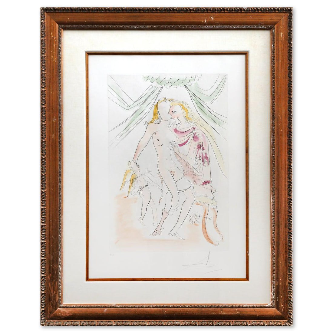 Salvador Dali- Original Lithograph "Venus Mars et Cupidon": Artist: Salvador Dali. Medium: Original Lithograph. Title: Venus Mars et Cupidon. Size: 29" x 20". Measures approx. 41" x 32" (framed). Signature: Hand signed and numbered. Certificate of Authenticity