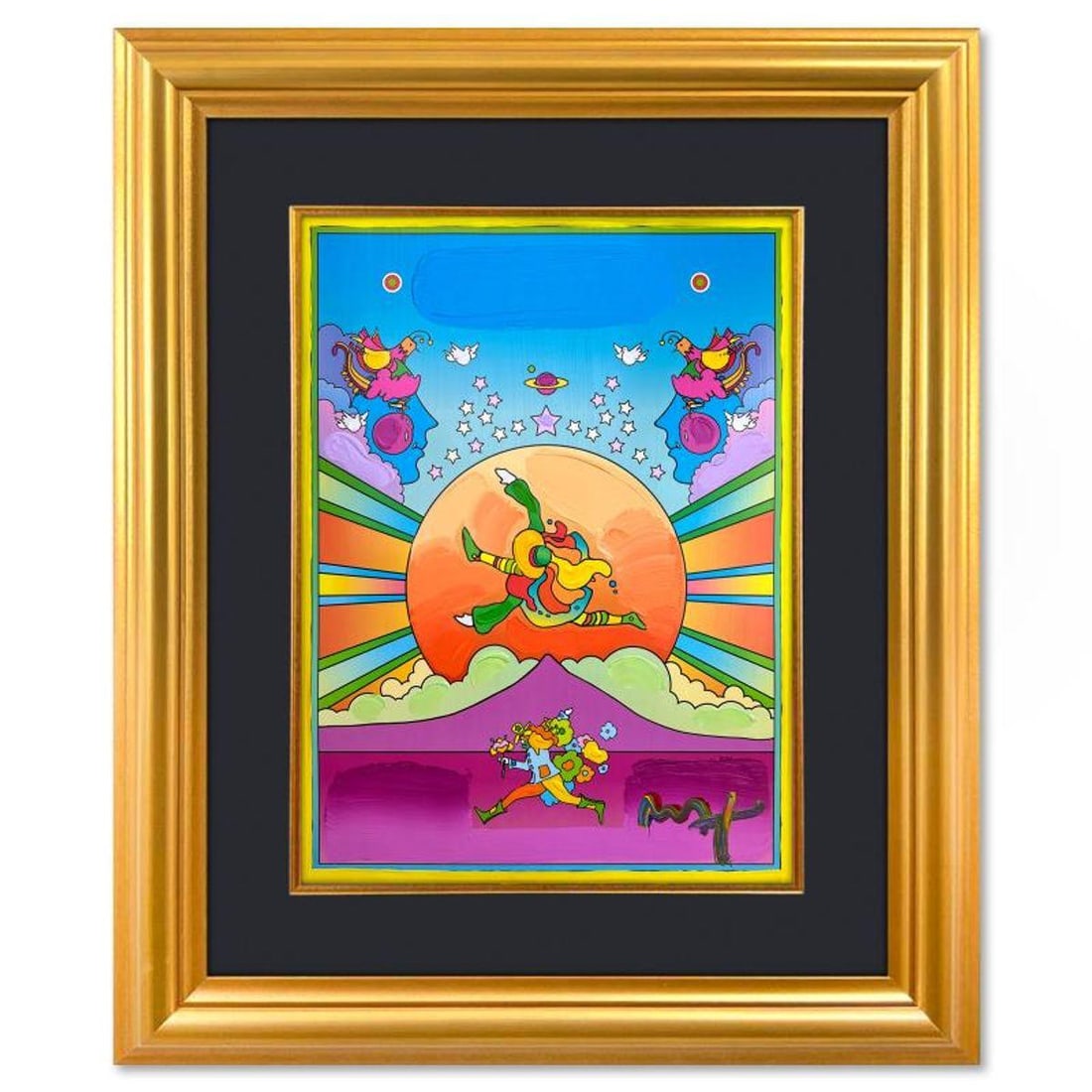 Peter Max, "The Young" Framed One-of-a-Kind Mixed Media, Hand Signed with Registration Number: The Young is a one-of-a-kind mixed media on paper, hand signed by Peter Max. The piece comes custom framed with a backside cutout to display Peter Max Studio registration number 292257 certifying auth