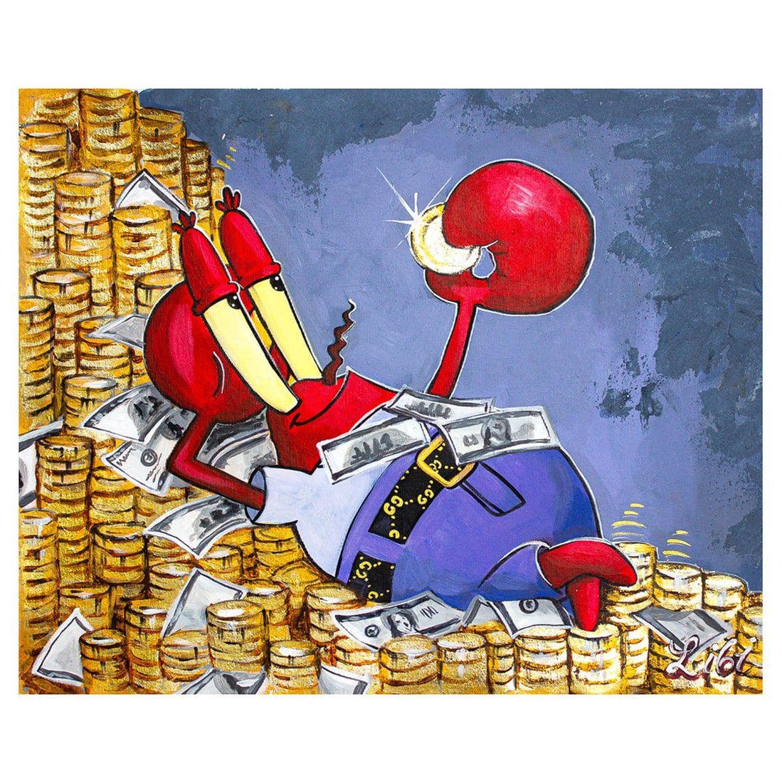 Libi- Original Acrylic on Canvas "Gold": Artist: Libi. Medium: Original Acrylic on Canvas. Title: Gold. Size: 16" x 20". Signature: Hand signed by the artist. Certificate of Authenticity: Is included. Reference#: 44552.