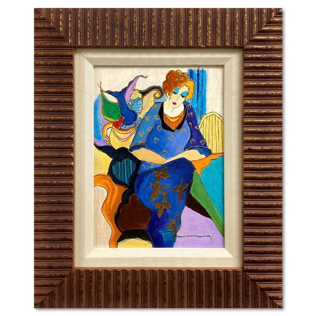 Itzchak Tarkay (1935-2012), "Waiting" Framed One-of-a-Kind Mixed Media Over Paint on Wood, Hand (1 of 2)